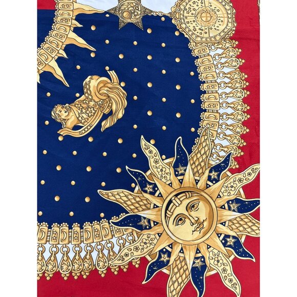 Vintage Celestial Silk Scarf Astronomical Sun Star Design Luxury Accessory Headw - Picture 3 of 5